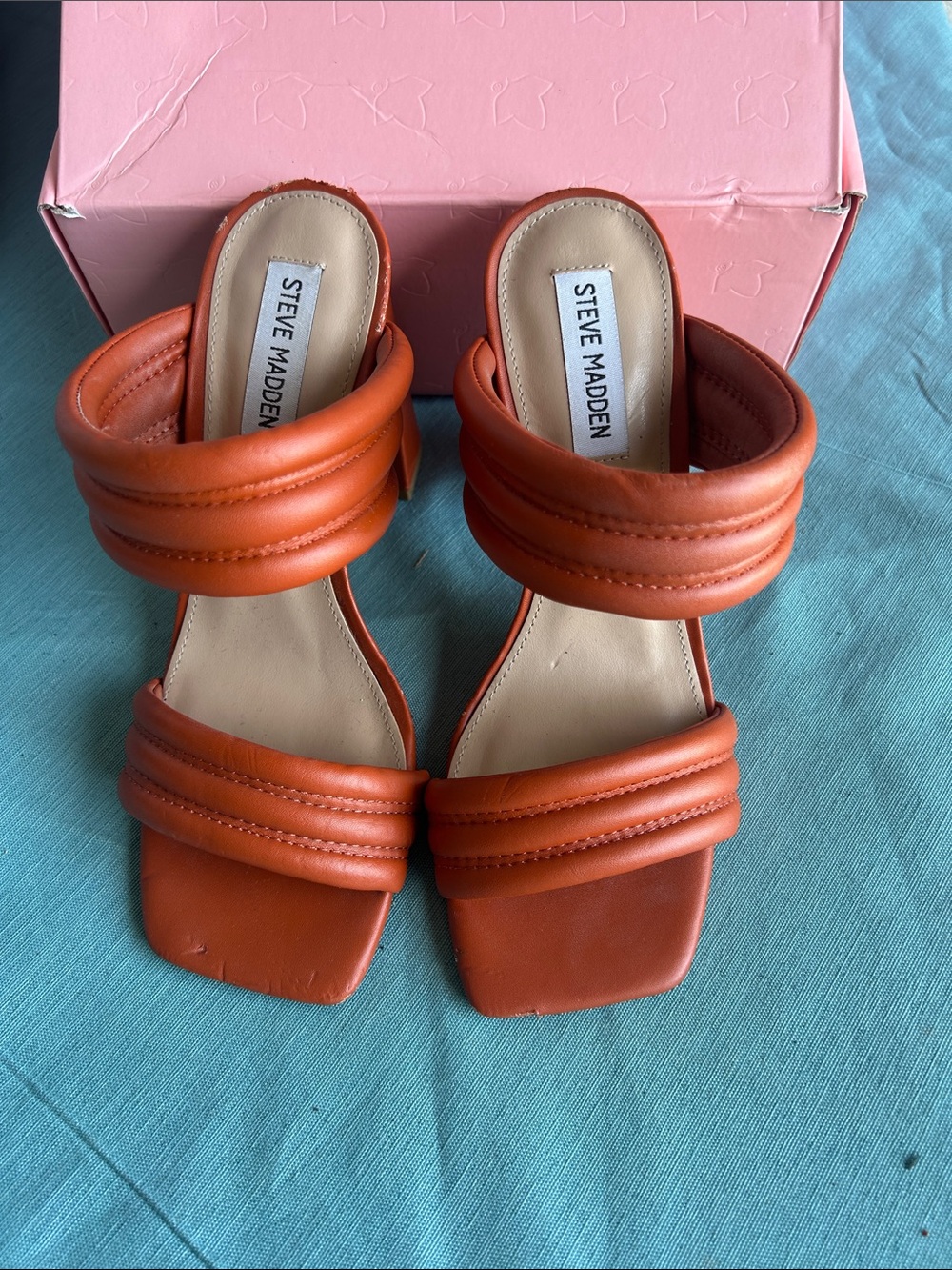 Steve Madden Orange Double Padded Strap Heeled Sandals - Picture 1 of 7